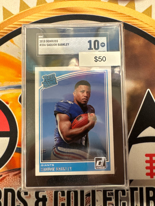 2018 Panini Donruss NFL Saquon Barkley Rated Rookie SGC 10