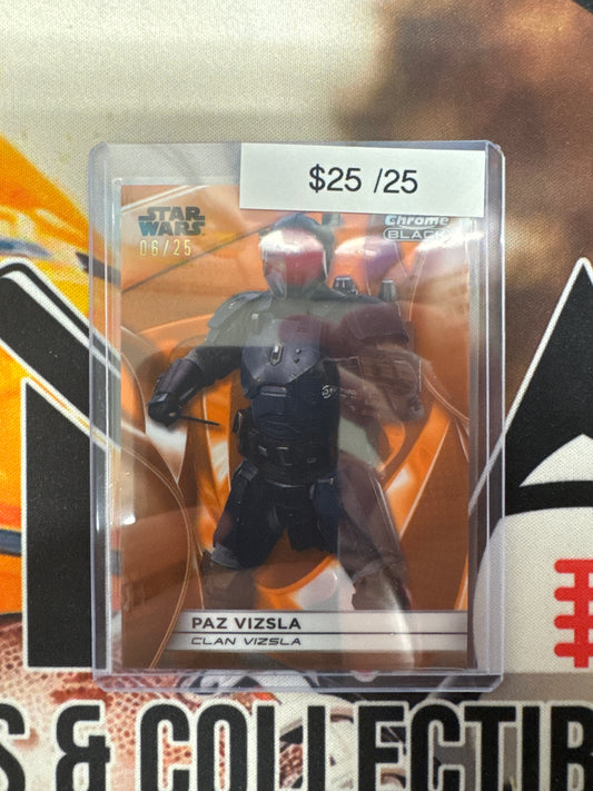 Topps Chrome Black Star Wars Paz Vizsla Orange Refractor /25