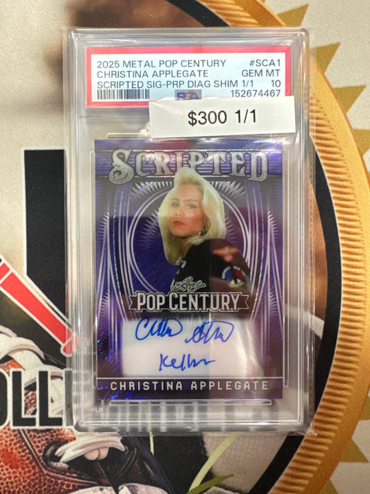 2025 Leaf Metal Pop Century Christina Applegate Scripted Signatures Purple Diamond Shimmer 1/1 PSA 10