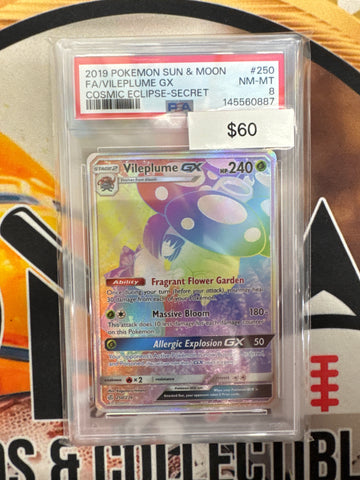 2019 Pokemon Sun & Moon Full Art Vileplume GX 250/236 Cosmic Eclipse Secret PSA 10