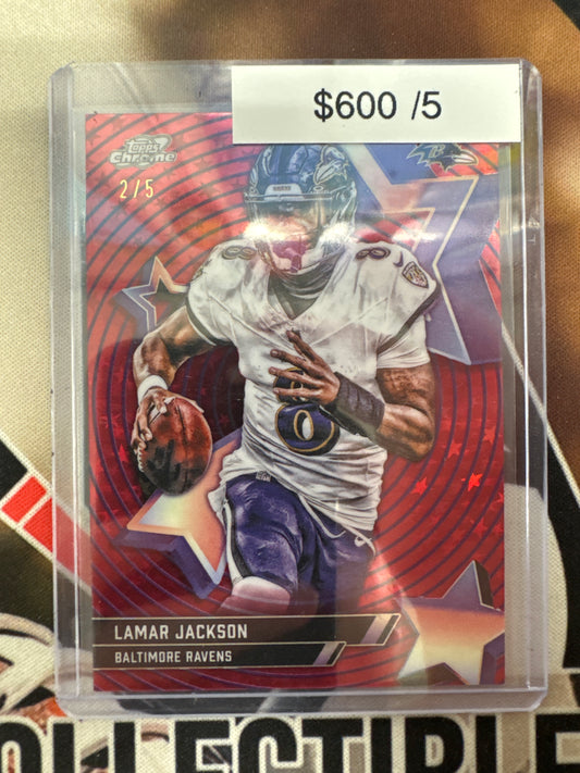 2025 Topps Chrome Cosmic NFL Lamar Jackson Starfractor Red Refractor /5