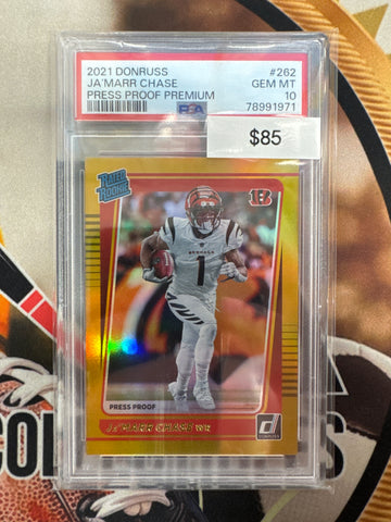 2021 Panini Donruss NFL Ja’Marr Chase Rated Rookie Press Proof Premium PSA 10