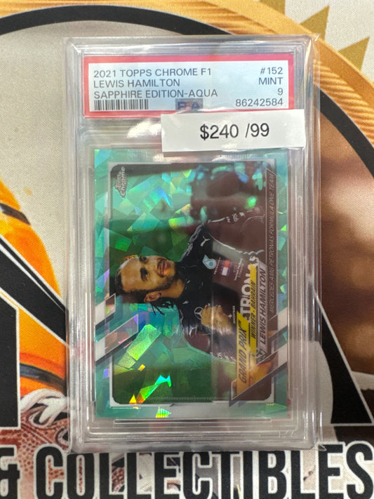 2021 Topps Chrome F1 Lewis Hamilton Sapphire Edition Aqua Refractor /99 PSA 9