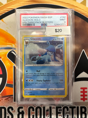 2022 Pokémon SWSH BSP Glaceon Holo SWSH192 Brilliant Stars Three Pack Blister PSA 9