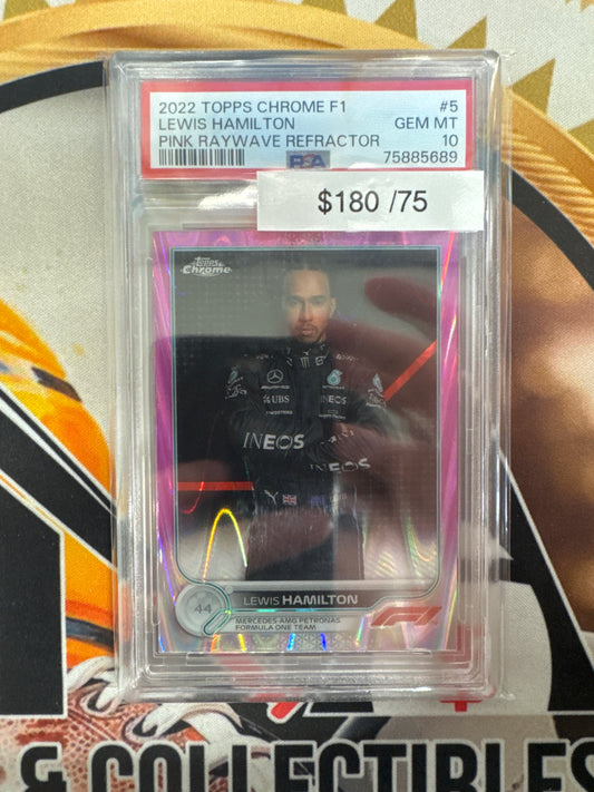 2022 Topps Chrome F1 Lewis Hamilton Pink Raywave Refractor /75 PSA 10
