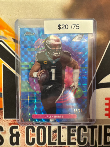 2025 Topps Finest NFL Jalen Hurts Uncommon Blue Geometric Refractor /75