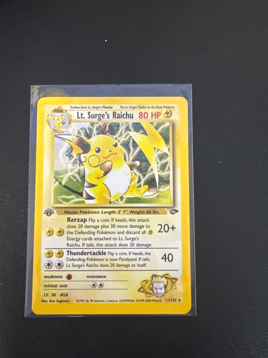 Pokemon Lt Surge’s Raichu holo 1st edition 11/132 Gym challenge