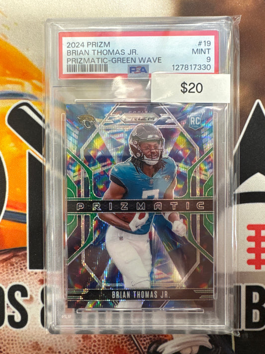 2024 Panini Prizm NFL Brian Thomas Jr. Rookie Prizmatic Green Wave PSA 9