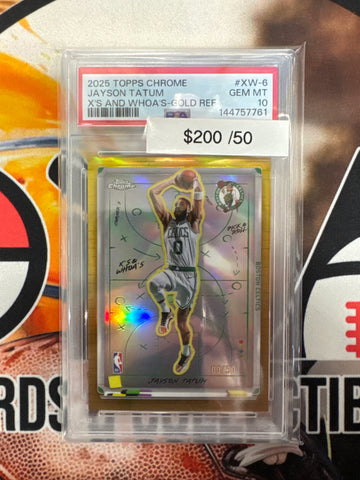 2025-26 Topps Chrome NBA Jayson Tatum X’s And Whoa’s Gold Refractor /50 PSA 10