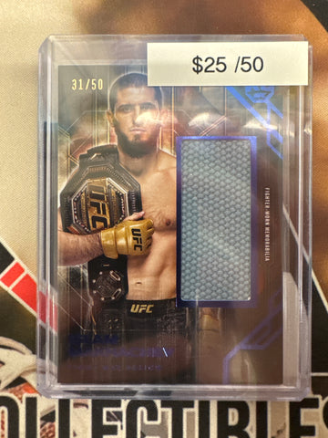 2025 Topps Knockout UFC Islam Makhachev Rookie Fight Mat Relic Blue Refractor /25