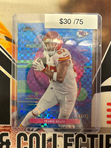 2025 Topps Finest NFL Travis Kelce Uncommon Blue Geometric Refractor /75