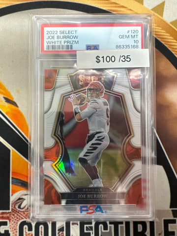 2022 Panini Select NFL Joe Burrow White Prizm /35 PSA 10
