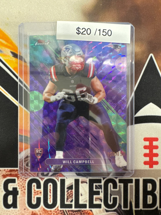 2025 Topps Finest NFL Will Campbell Common Rookie Purple Geometric Refractor /150