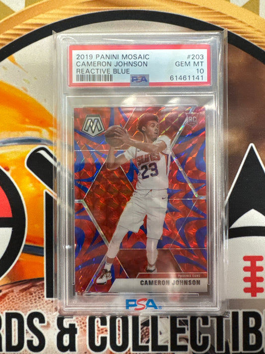 2019 Panini Mosaic NBA Cameron Johnson Reactive Blue Rookie PSA 10