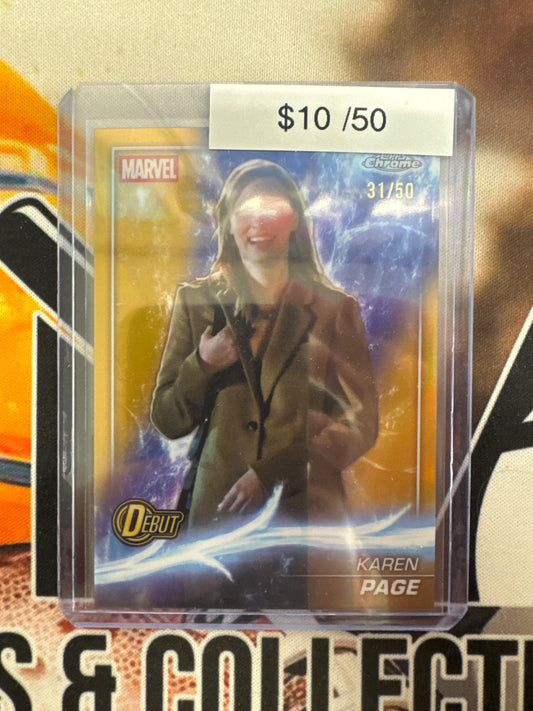 2025 Topps Chrome Marvel Studios Karen Page Debut Gold Refractor /50