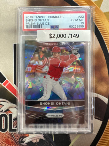 2018 Panini Chronicles Baseball Shohei Ohtani Rookie Prizm Blue Ice /149 PSA 10