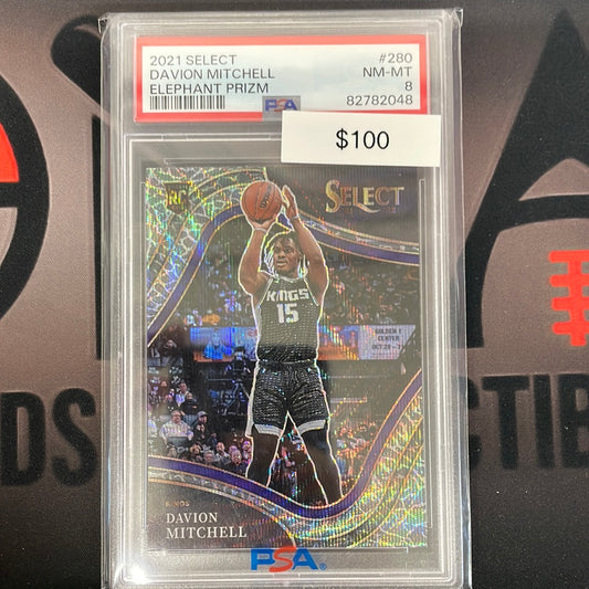 2021 NBA Davion Mitchell Select Elephant Prizm Courtside PSA 8