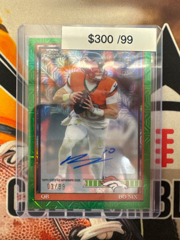 2026 Topps Flagship NFL Bo Nix 35th Anniversary Chrome Autograph Green Mojo Refractor /99
