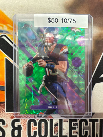 2025 Topps Finest NFL Bo Nix Common Green Geometric Refractor /75
