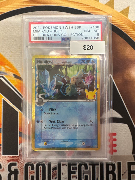 2021 Pokémon SWSH BSP Mimikyu Holo SWSH136 Celebrations Collection PSA 8