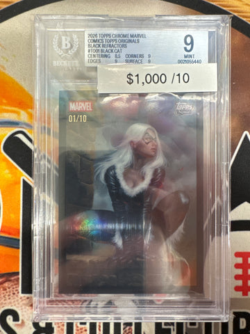 2026 Topps Chrome Marvel Comics Black Cat Topps Originals Black Refractor /10 BGS 9