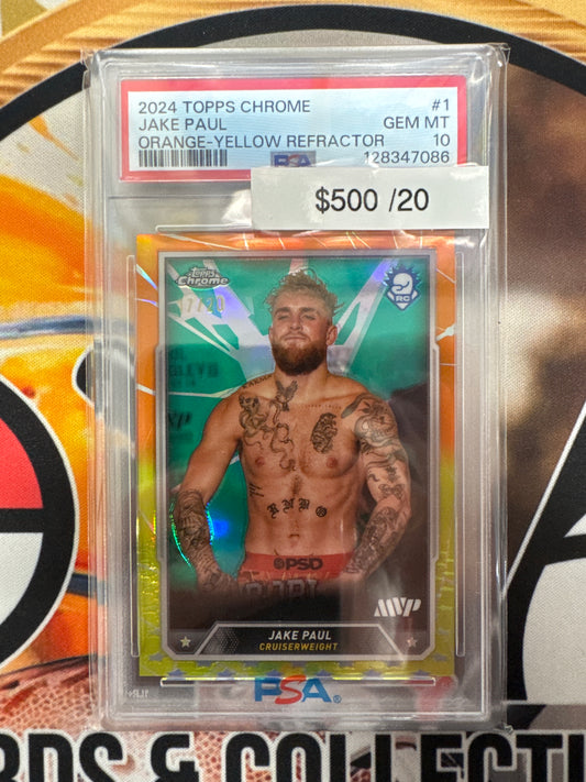 2024 Topps Chrome Boxing Jake Paul Orange-Yellow Refractor /20 PSA 10