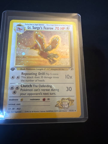 Pokemon Lt. Surge’s Fearow 1st edition 7/132 Gym Heroes LP