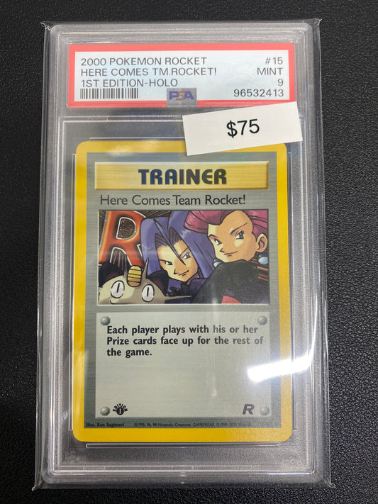 Pokémon 1st Edition Team Rocket Here Comes Team Rocket! Holo PSA 9