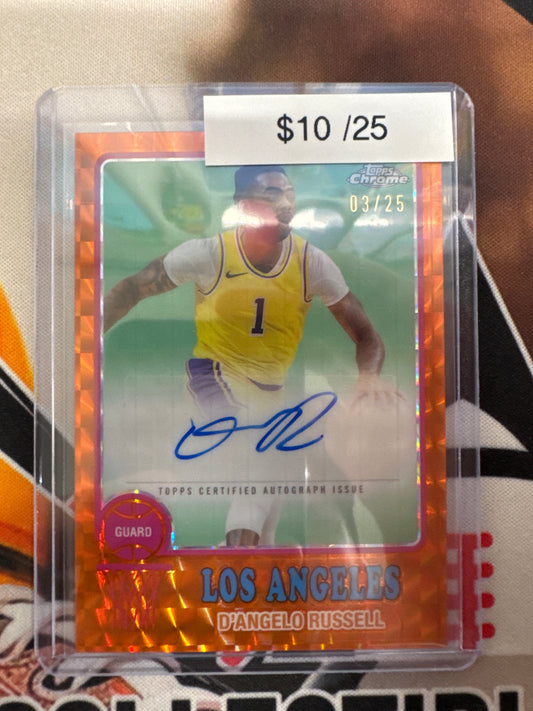 2024-25 Topps Chrome Basketball D’Angelo Russell 1973 Topps Autograph Orange Geometric Refractor /25