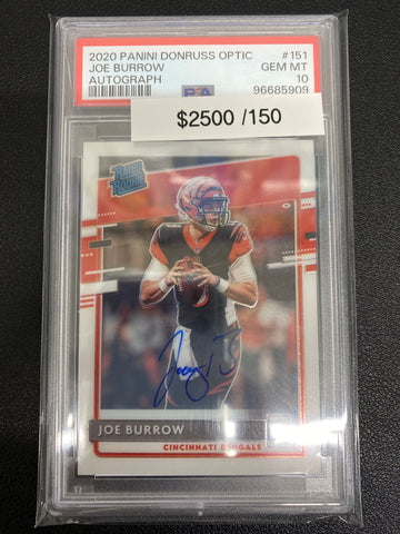 2020 Optic Joe Burrow Rated Rookie Auto /150 PSA 10