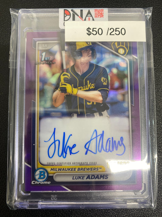 2024 Bowman Chrome 1st Luke Adams Purple Auto /250 COA-LA