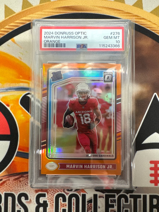 2024 Panini Donruss Optic NFL Marvin Harrison Jr. Rated Rookie Orange /249 PSA 10