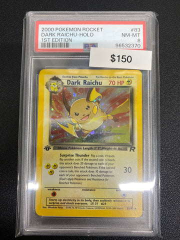 Pokémon 1st Edition Team Rocket Dark Raichu Holo 83/82 PSA 8