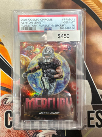 2025 Topps Chrome Cosmic NFL Ashton Jeanty Rookie Planetary Pursuit Mercury PSA 10