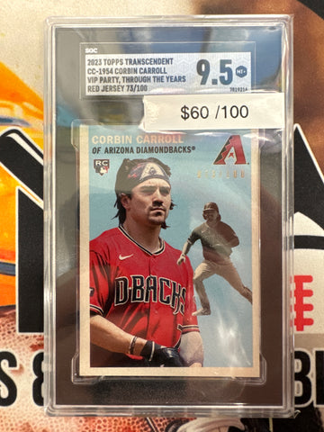 2023 Topps Transcendent Corbin Carroll Rookie CC-1954 VIP Party Through The Years /100 SGC 9.5