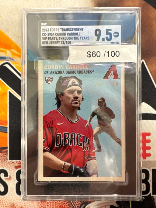 2023 Topps Transcendent Corbin Carroll Rookie CC-1954 VIP Party Through The Years /100 SGC 9.5