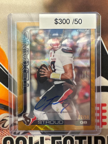2025 Topps Chrome NFL CJ Stroud Autograph Gold Wave Refractor /50