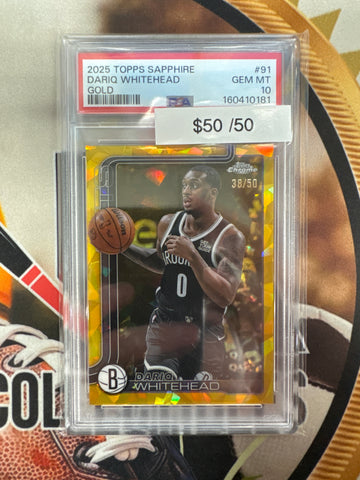 2025 Topps Chrome NBA Sapphire Dariq Whitehead Gold Refractor /50 PSA 10
