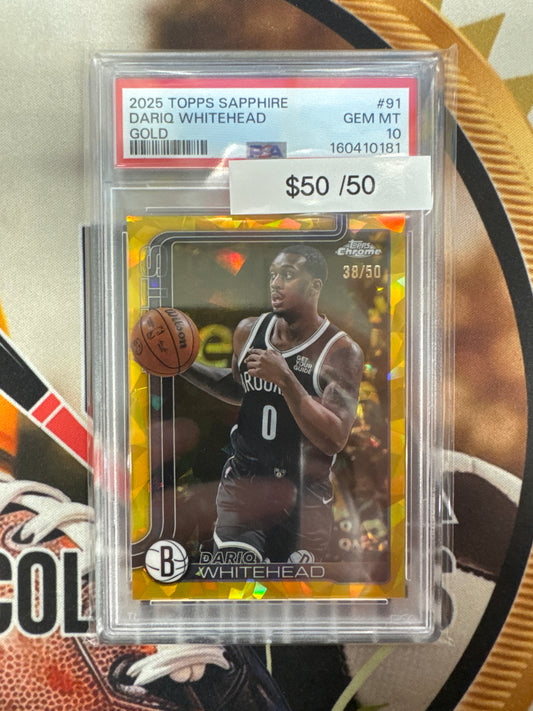 2025 Topps Chrome NBA Sapphire Dariq Whitehead Gold Refractor /50 PSA 10