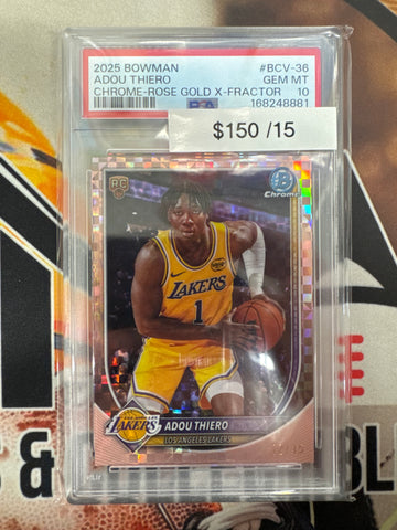 2025 Bowman Basketball Adou Thiero Chrome Rose Gold X-Fractor /15 PSA 10