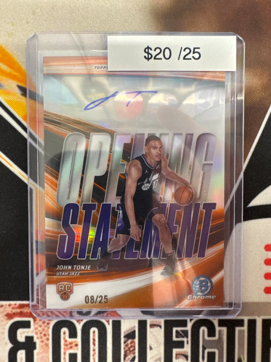 2026 Bowman Chrome Basketball John Tonje Opening Statement Autograph Orange Refractor /25