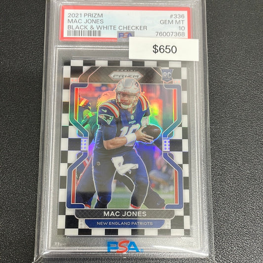 2021 NFL Mac Jones Prizm Black White Checker Rookie PSA 10