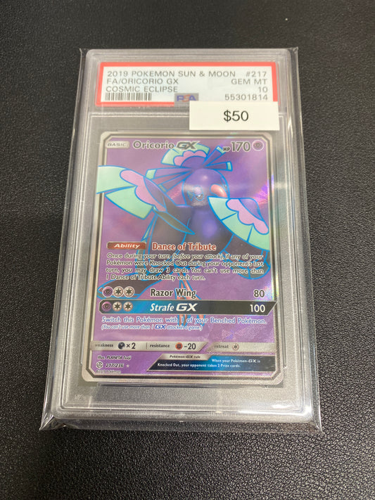 Pokémon Oricorio GX Cosmic Eclipse Full Art 217/236 PSA 10