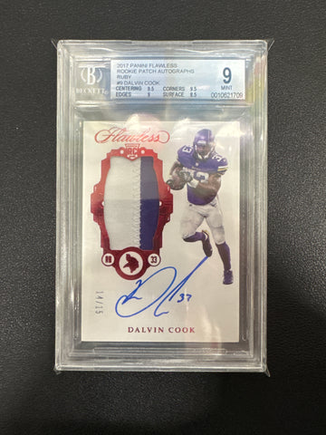 2017 Panini Flawless Dalvin Cook Rookie Patch Autograph Ruby /15 BGS 9/10