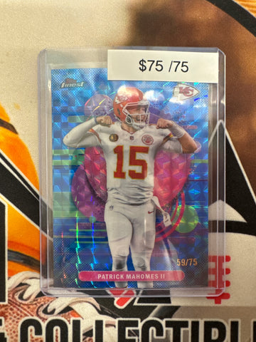 2025 Topps Finest NFL Patrick Mahomes II Uncommon Blue Geometric Refractor /75