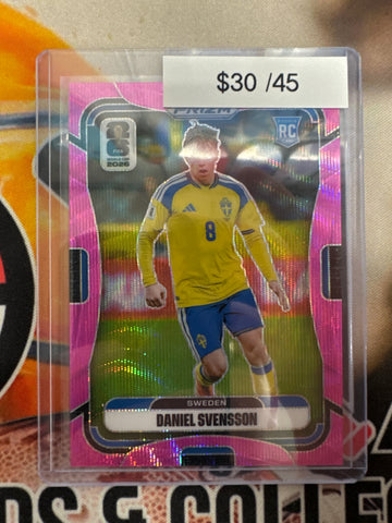2026 Panini Prizm FIFA World Cup Daniel Svensson Pink Wave Rookie Prizm /45