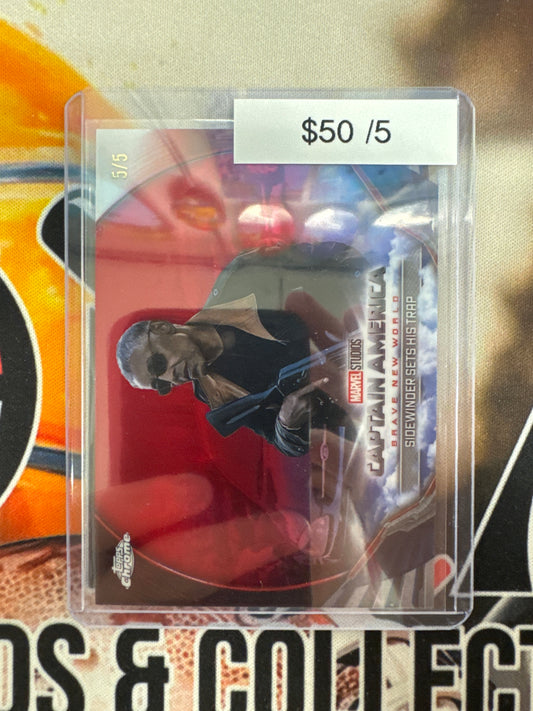 2025 Topps Chrome Marvel Studios Sidewinder Sets His Trap Captain America Red Refractor /5