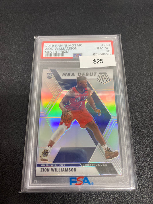 2019 Panini Mosaic Zion Williamson NBA Debut Silver Prizm PSA 10