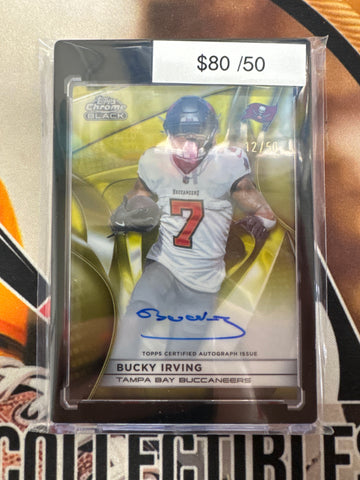 2025 Topps Chrome NFL Bucky Irving Encased Autograph Gold Refractor /50