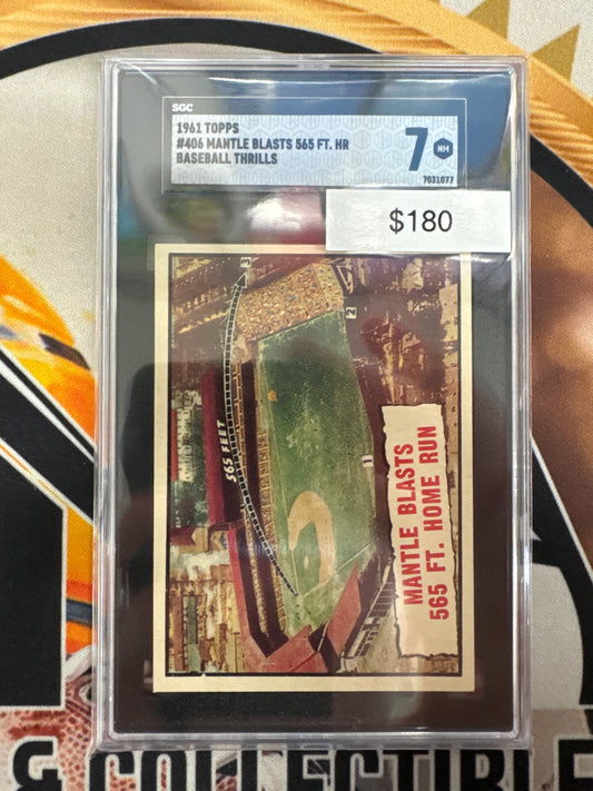 1961 Topps MLB Mantle Blasts 565 Foot Home Run Baseball Thrills SGC 7